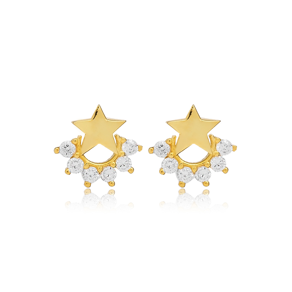 Minimalist Star Design Shiny Zircon Stone Stud Earrings Turkish Handmade Wholesale 925 Sterling Silver Jewelry