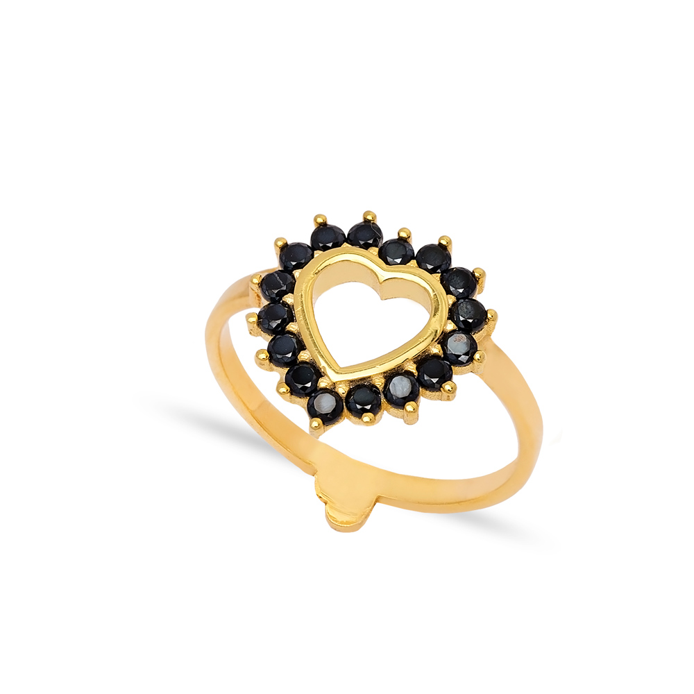 Divine Heart Design Black Zircon Stone Cluster Ring Wholesale 925 Sterling Silver Jewelry