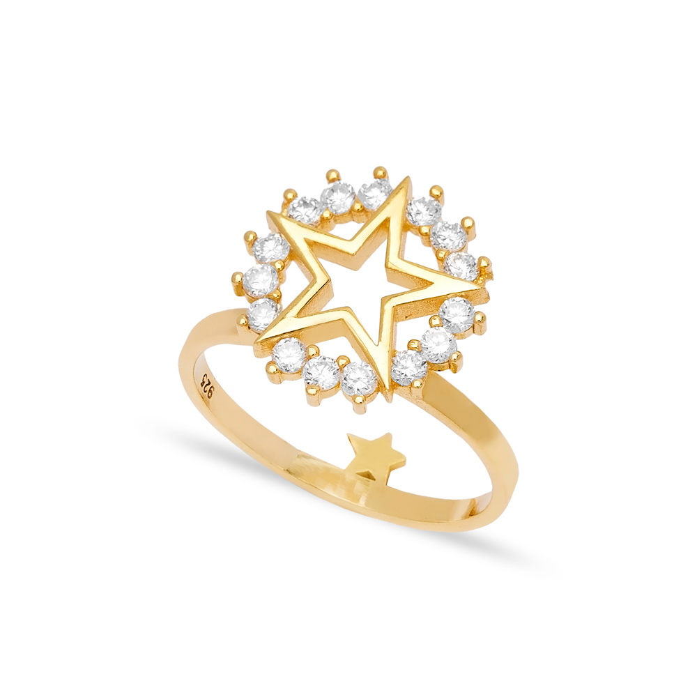 Star Design Zircon Stone Cluster Ring Wholesale 925 Sterling Silver Jewelry