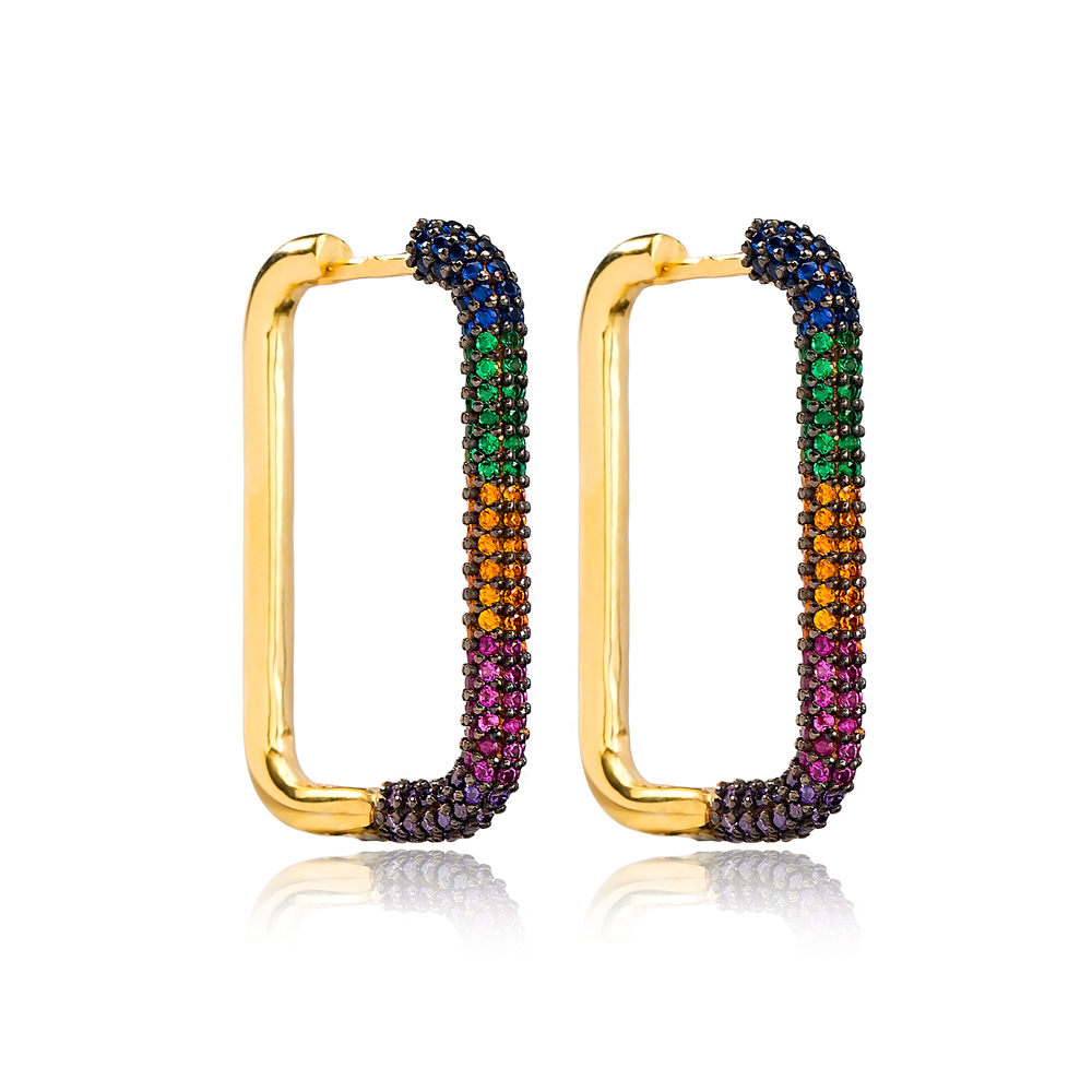 Colorful Zircon Trendy Earrings Wholesale Turkish Handmade 925 Sterling Silver Jewelry