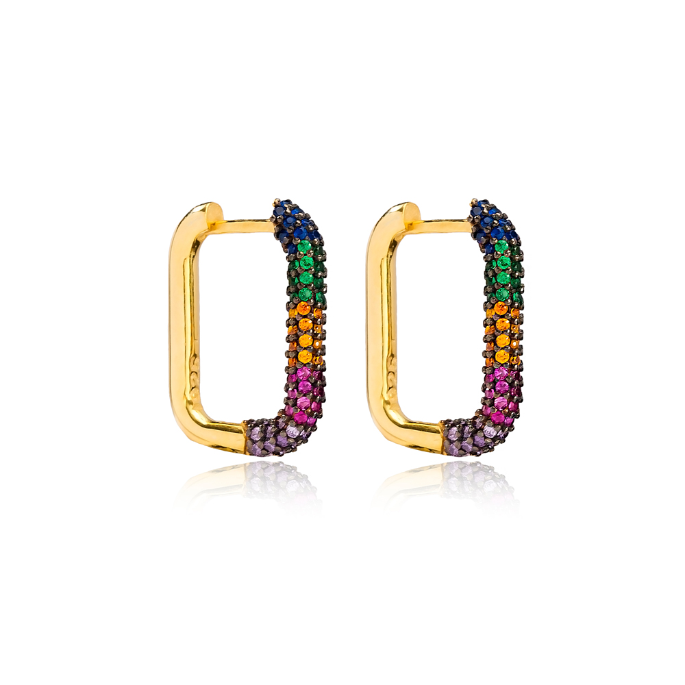Colorful Elegant Zircon Earrings Wholesale Turkish Handmade 925 Sterling Silver Jewelry