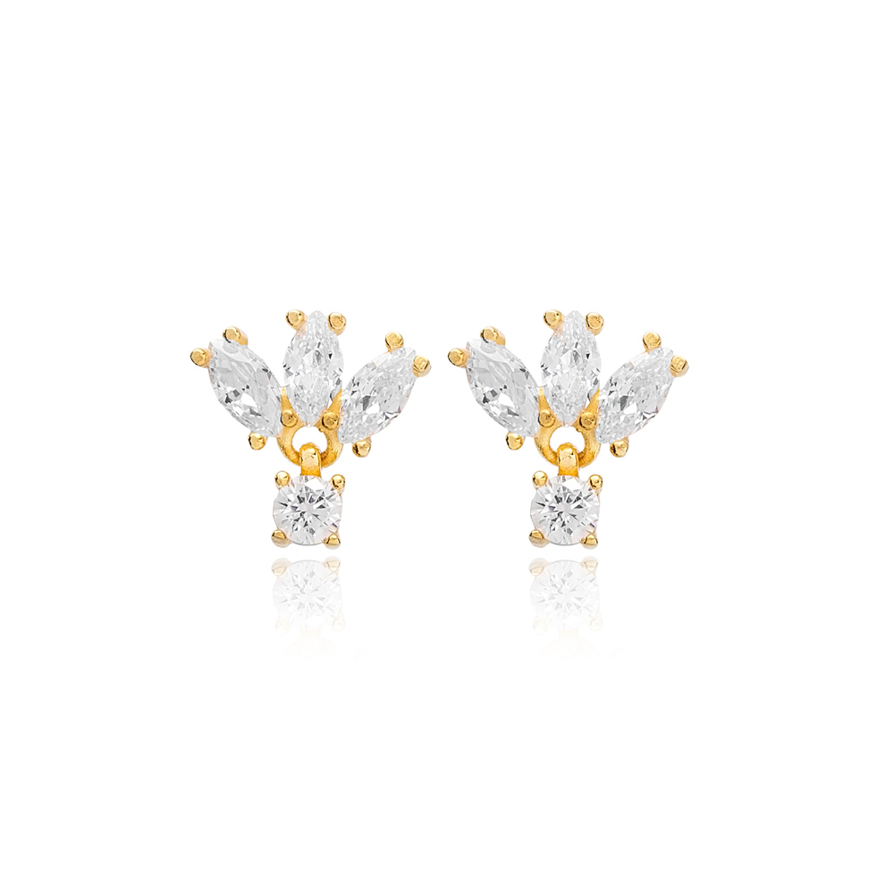 Marquise Cut Zircon Stone Stud Earrings Turkish Wholesale Silver Jewelry