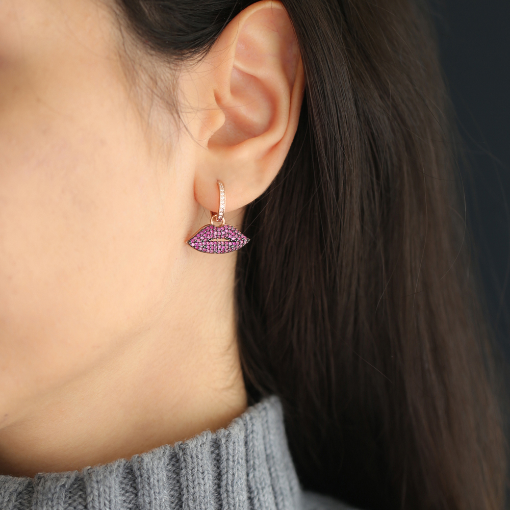 Ruby Lips Earrings Turkish Wholesale 925 Sterling Silver Jewelry