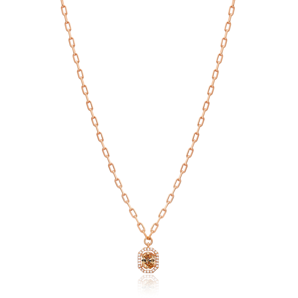 Orange Stone Fashion Design Necklace Wholesale Handmade 925 Sterling Silver Jewelry