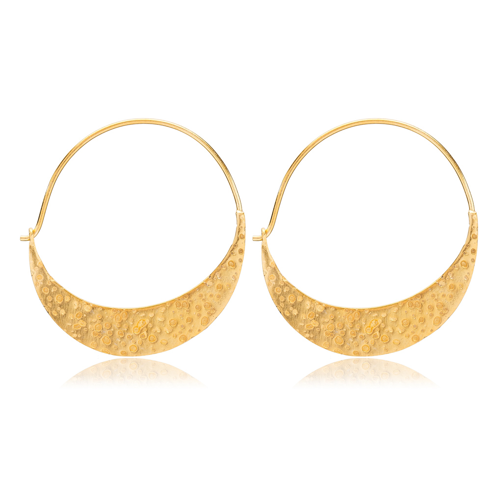 22K Gold Crescent Shape Vintage Earrings Handcrafted Wholesale 925 Sterling Silver Jewelry