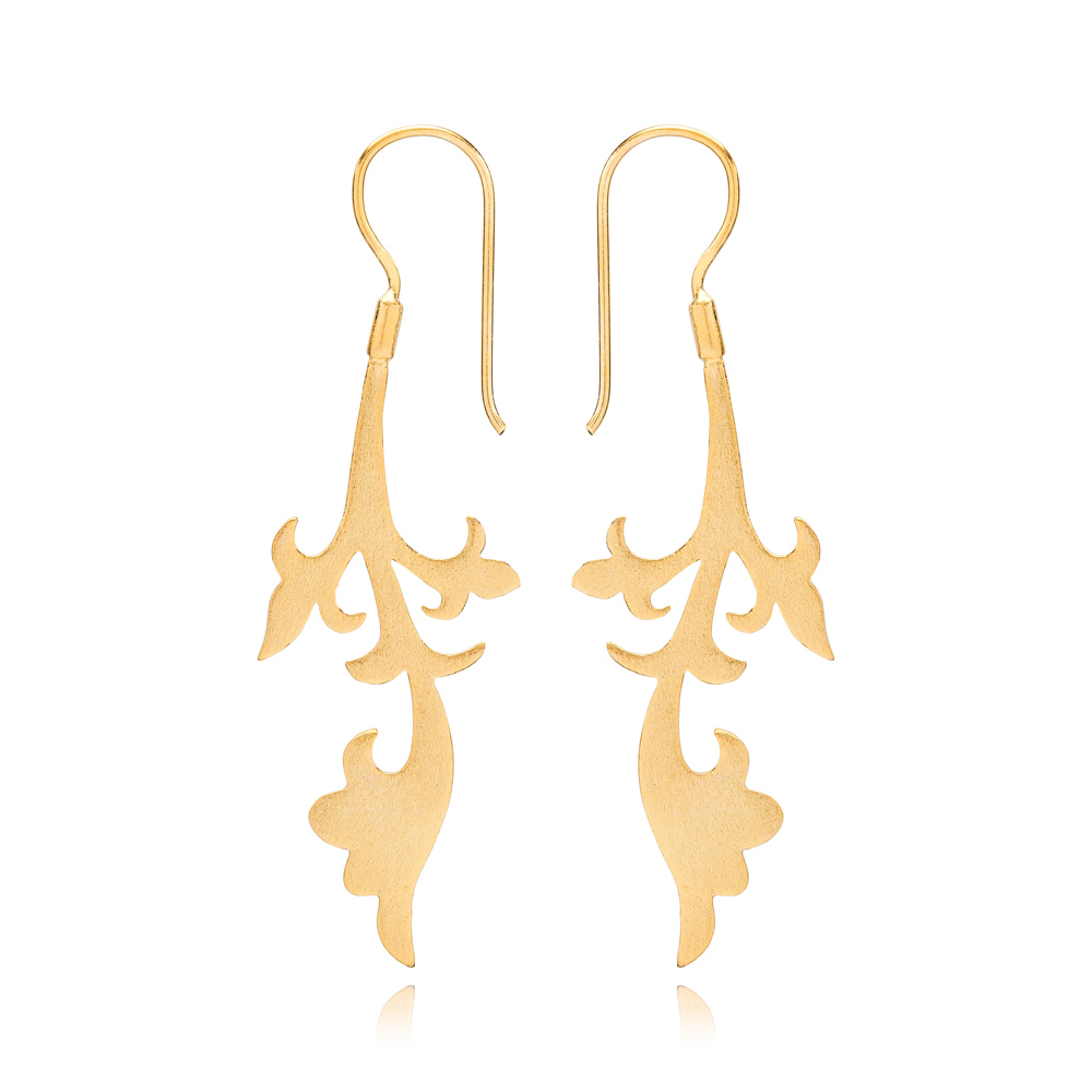 22k Gold Plated Leaf Design Vintage Earrings Wholesale 925 Sterling Silver Jewelry