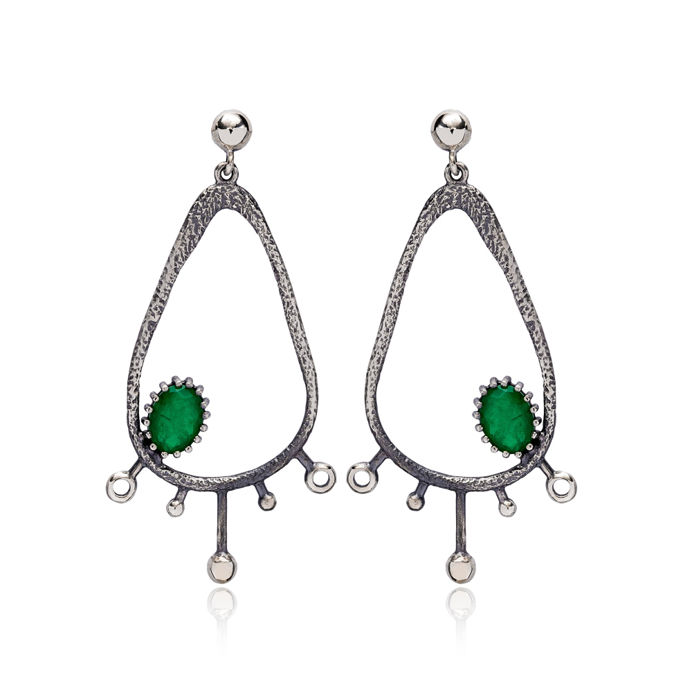 Drop Hollow Shape Malachite Stone Stud Earrings Wholesale 925 Silver Jewelry