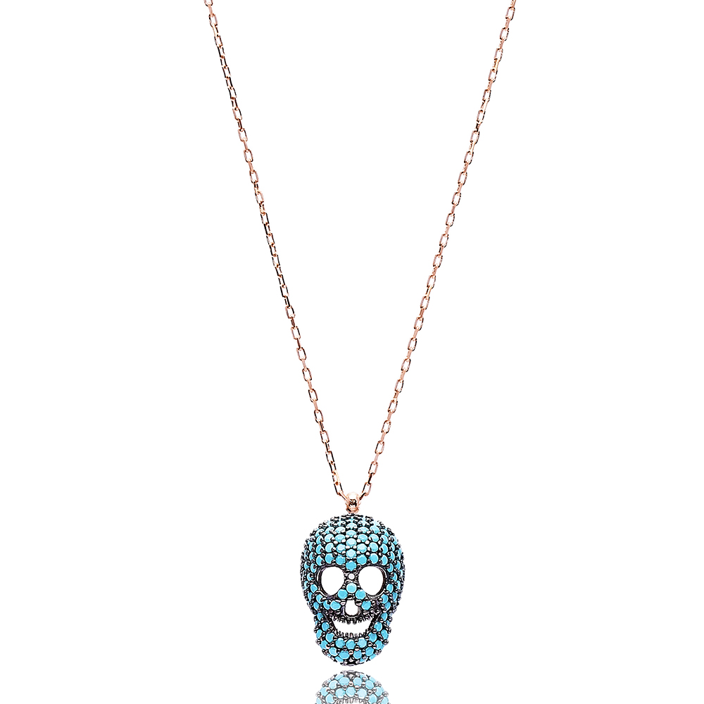 Nano Turquoise Skull Design Turkish Wholesale Silver Pendant