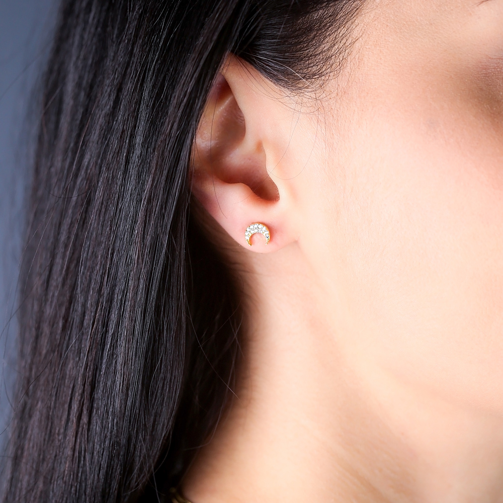 CZ Stone Minimal Moon Silver Earrings Wholesale 925 Sterling Silver Jewelry