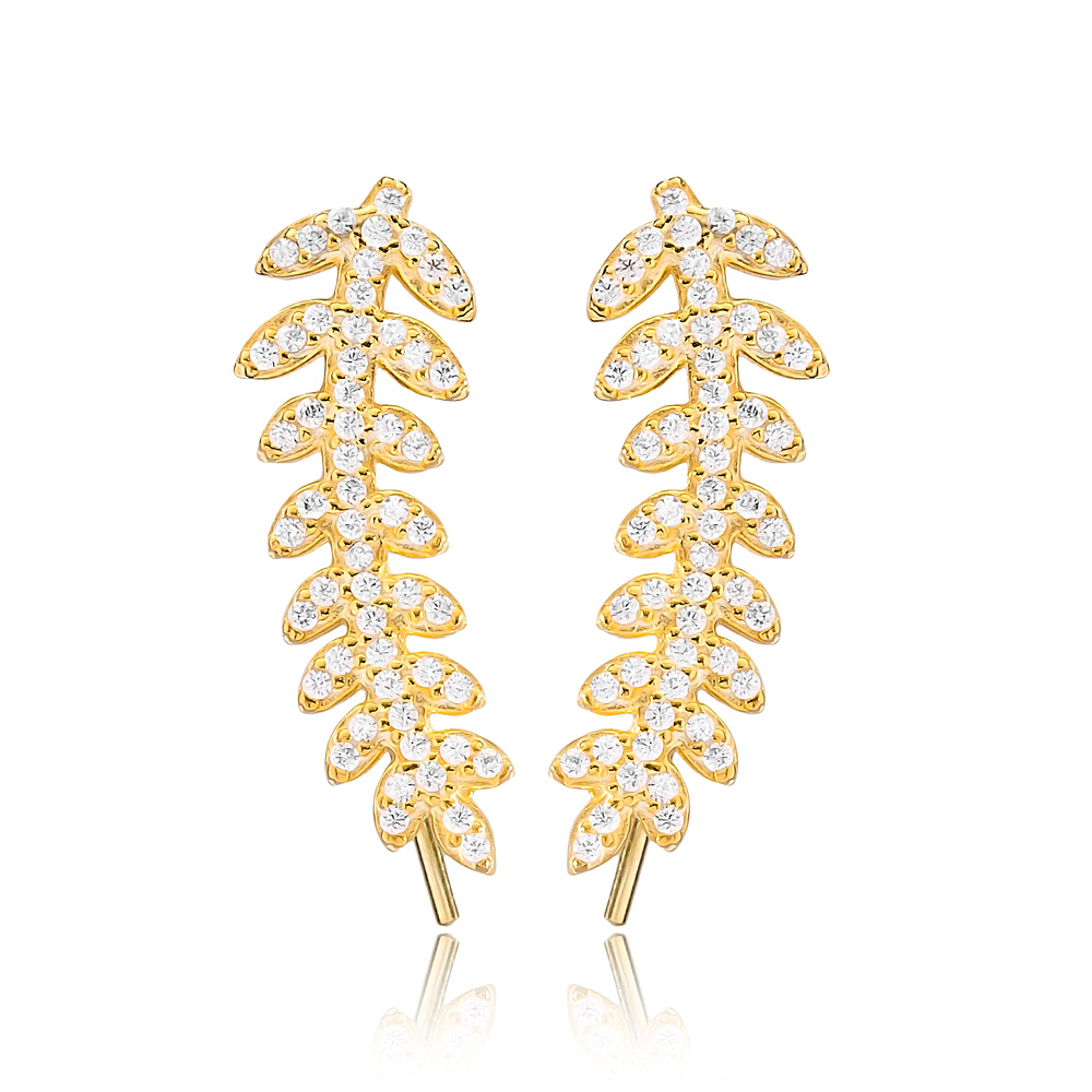 Fern Design Ear Cuff Turkish Wholesale Handcrafted Silver Earring Jewelry