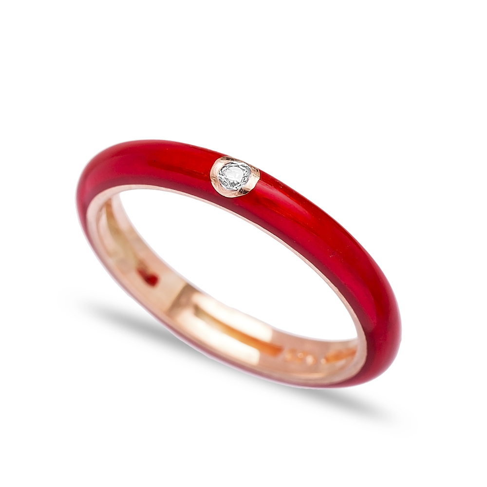 Fashion Zircon Stone Red Enamel Ring Wholesale 925 Sterling Silver Jewelry