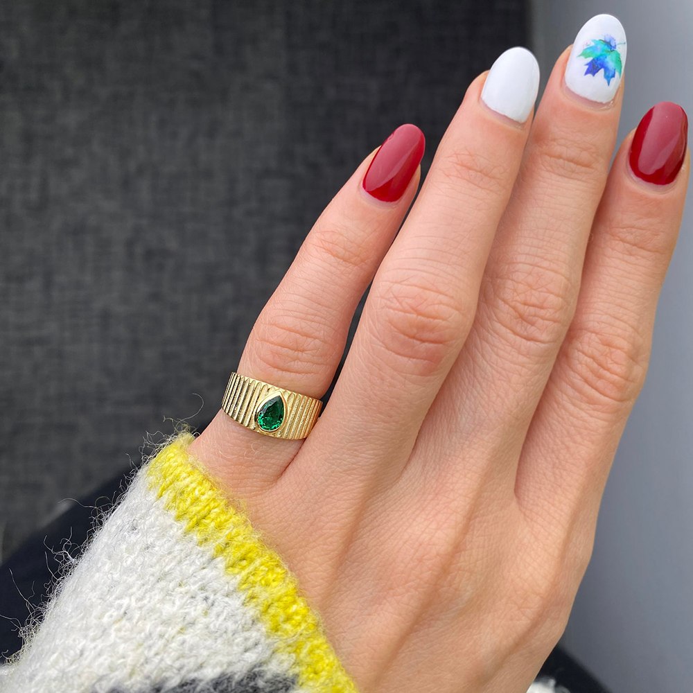 Little Finger Adjustable Ring Drop Shape Emerald Wholesale 925 Silver Sterling Jewelry