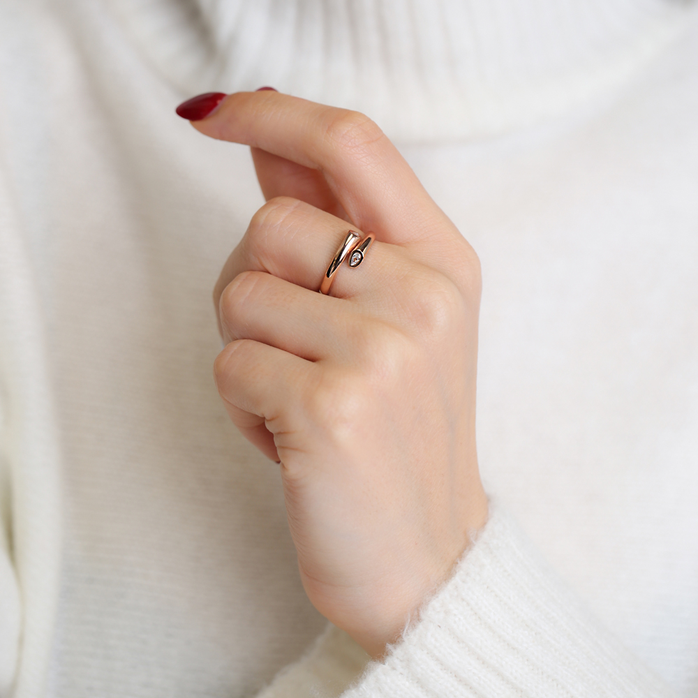 Snake Double Drop Shape Zircon Adjustable Ring Wholesale 925 Silver Sterling Jewelry