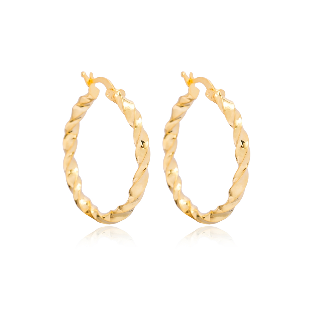 Trendy Twisted 30 mm Hoop Earrings 925 Sterling Silver Jewelry