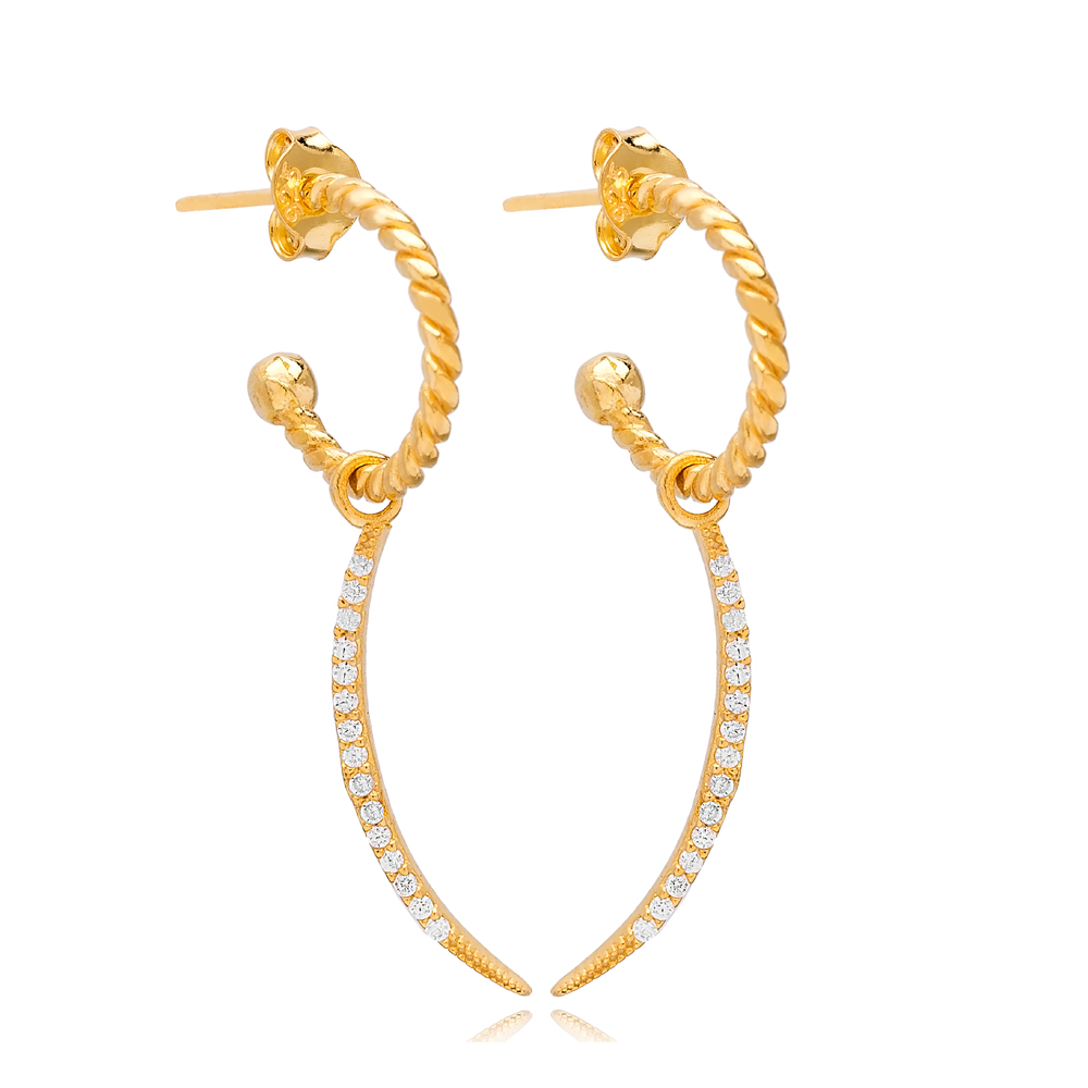 Elegant Moon Charm Stud Earrings Wholesale Handmade Turkish 925 Silver Sterling Jewelry