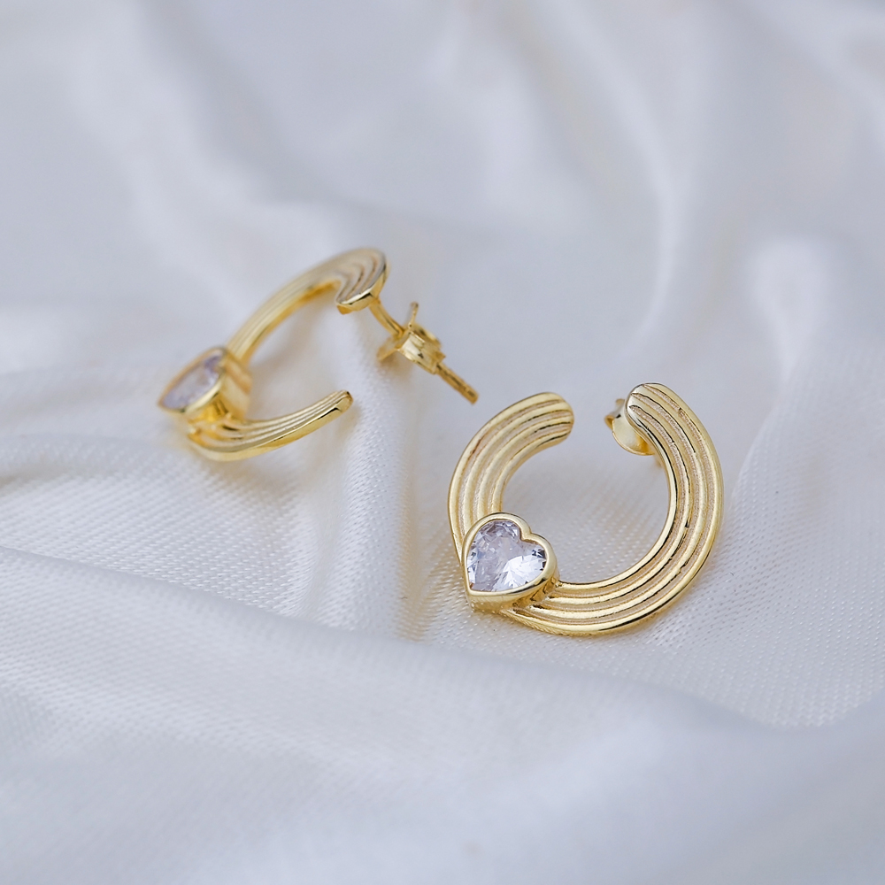 Hollow Shape Minimalist Heart Design Stud Earring Turkish 925 Sterling Silver Jewelry
