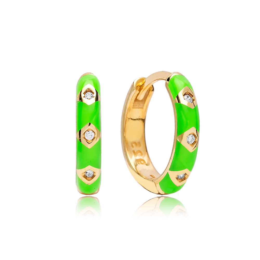 Neon Green Enamel Earrings Wholesale Turkish 925 Sterling Silver Jewelry