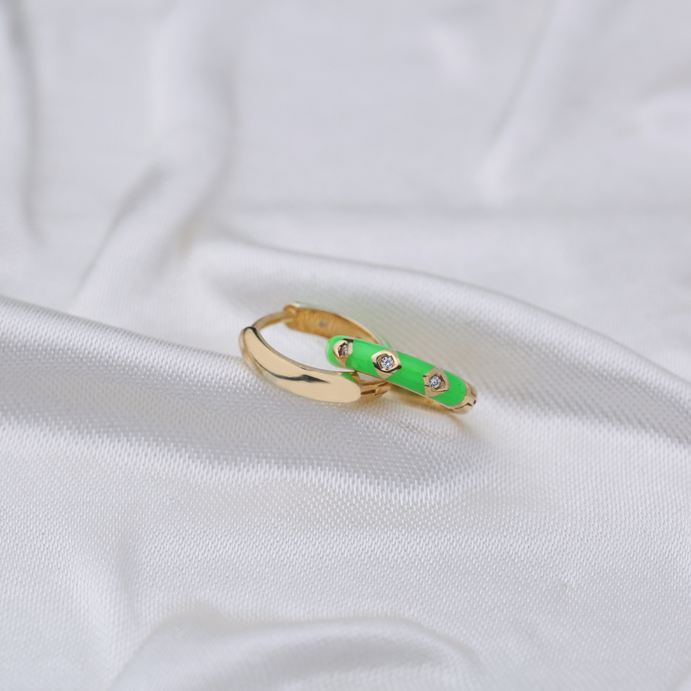 Neon Green Enamel Earrings Wholesale Turkish 925 Sterling Silver Jewelry