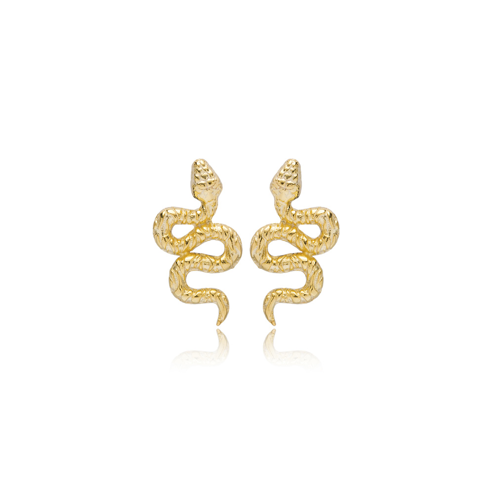 Snake Design Minimalist Stud Earrings Turkish 925 Sterling Silver Jewelry