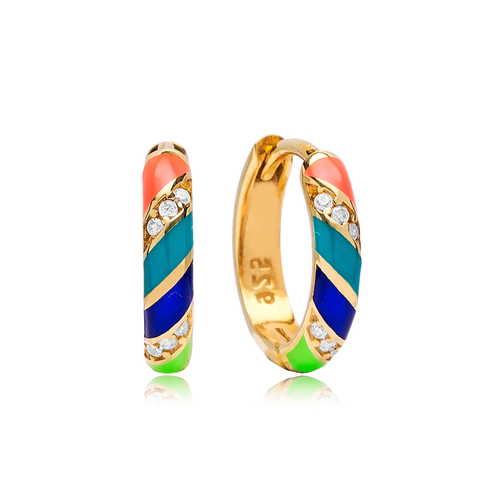 Mix Color Neon Enamel Earrings Wholesale Turkish 925 Sterling Silver Jewelry