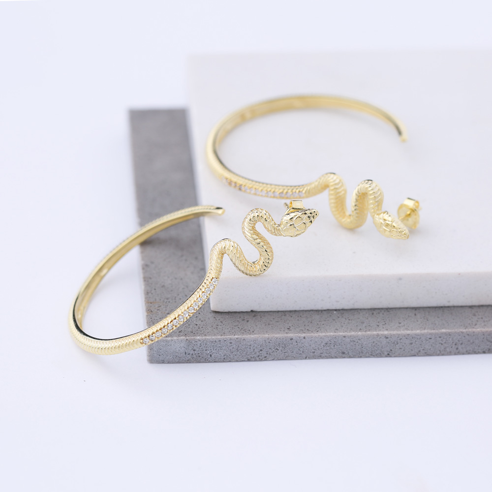 29x53 mm Snake Design Zircon Stone Detailde Hoop Earrings Turkish Handmade 925 Sterling Silver Jewelry