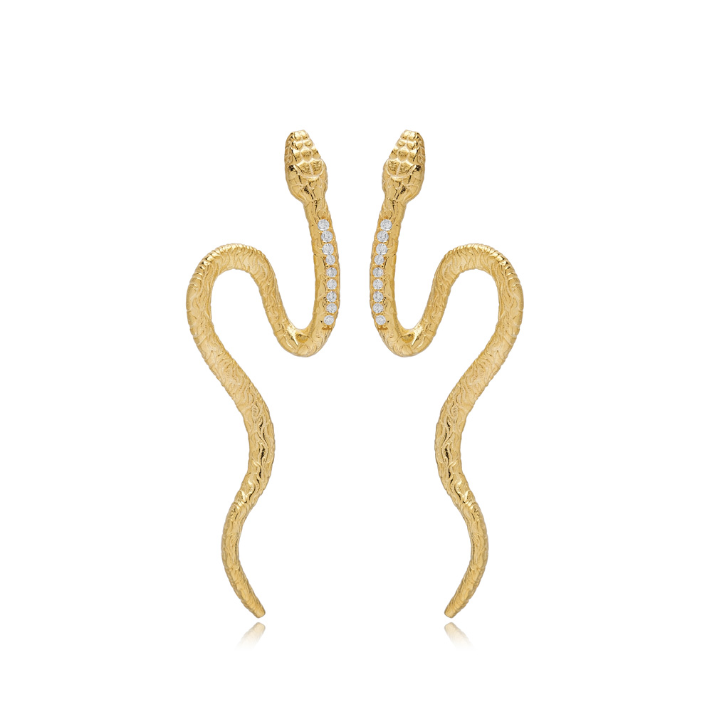 Trendy Snake Design Stud Earrings Wholesale Turkish 925 Sterling Silver Jewelry