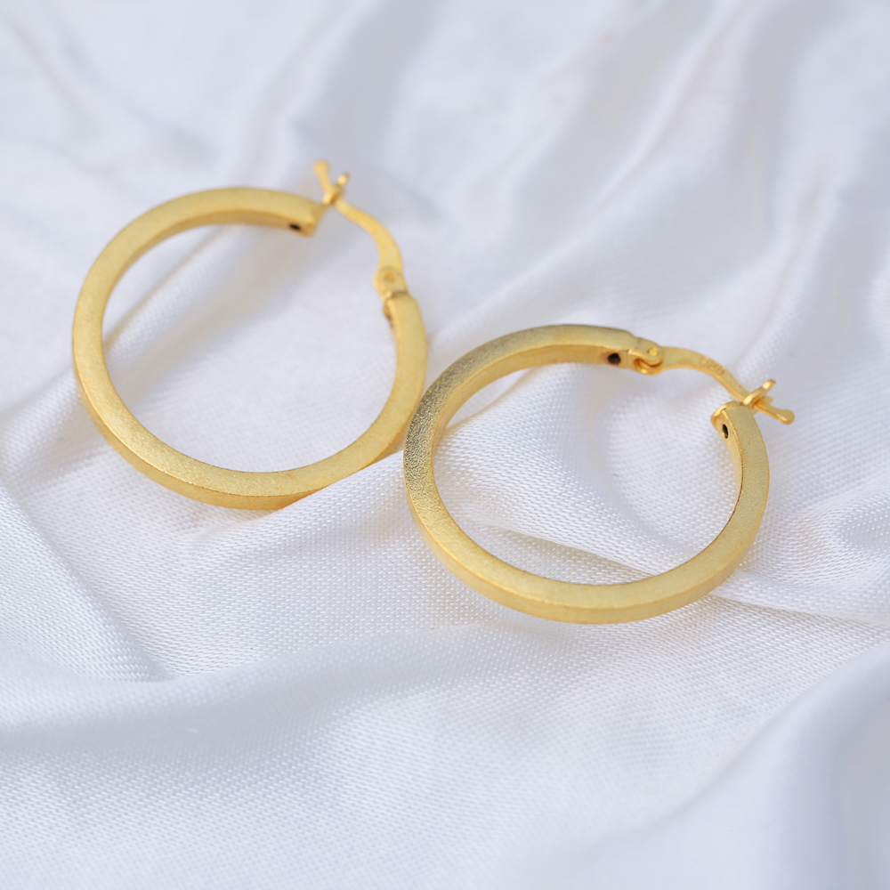 22K Gold Plain Design Hoop Vintage Earrings Handcrafted Wholesale 925 Sterling Silver Jewelry