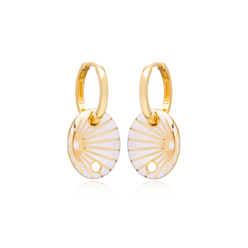 White Enamel Oval Shape Earrings Turkish Wholesale 925 Sterling Silver Jewelry