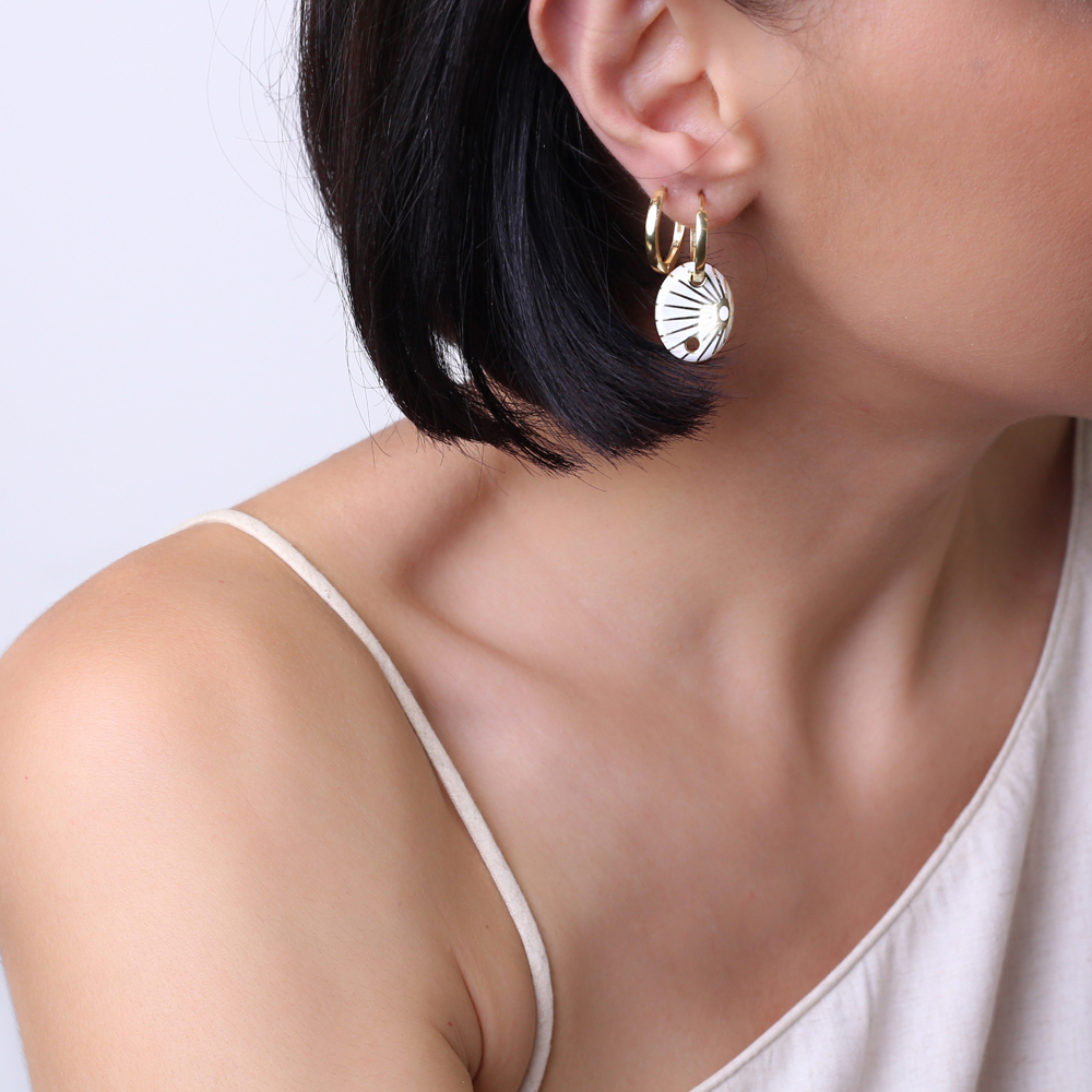 White Enamel Oval Shape Earrings Turkish Wholesale 925 Sterling Silver Jewelry