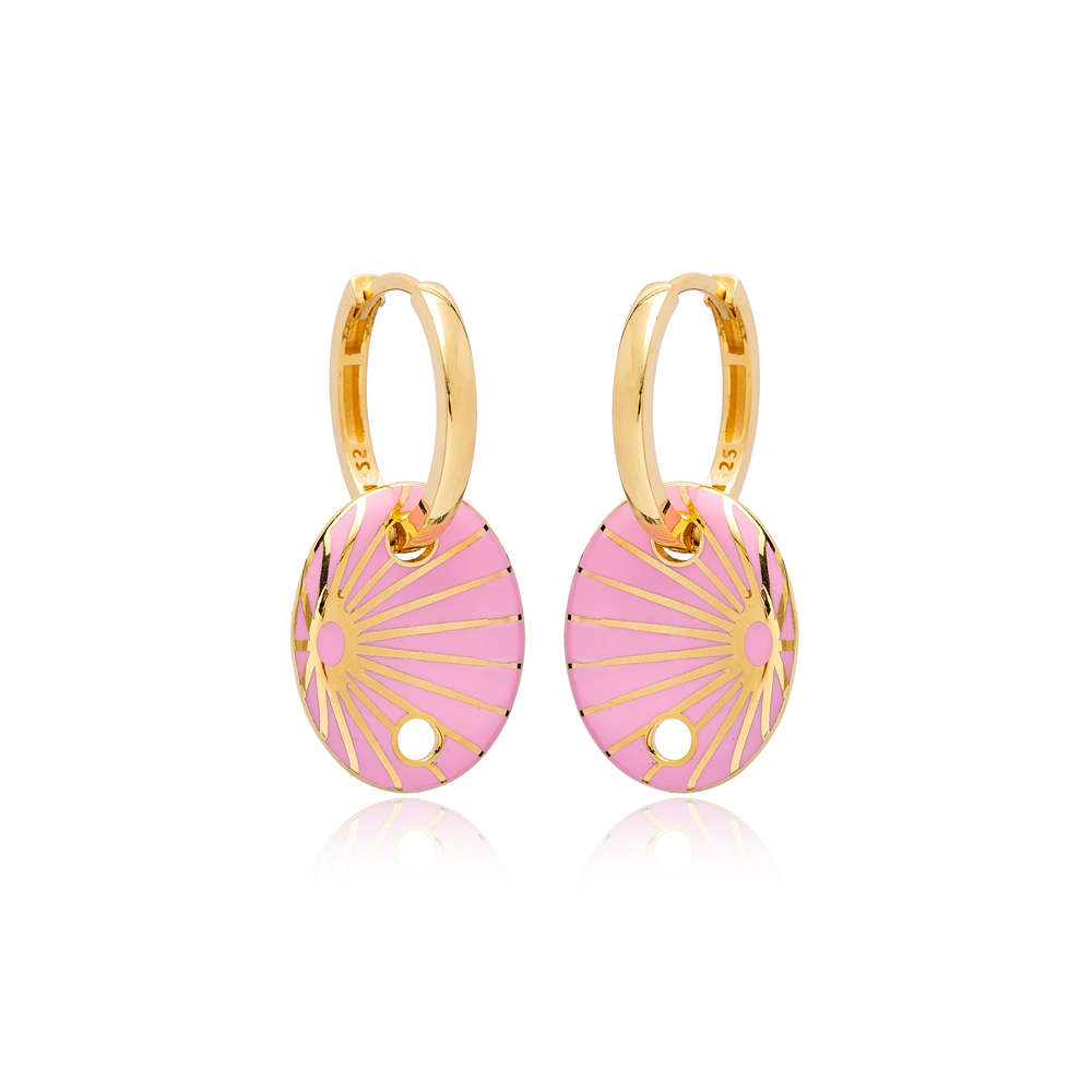 Pink Enamel Oval Shape Earrings Turkish Wholesale 925 Sterling Silver Jewelry