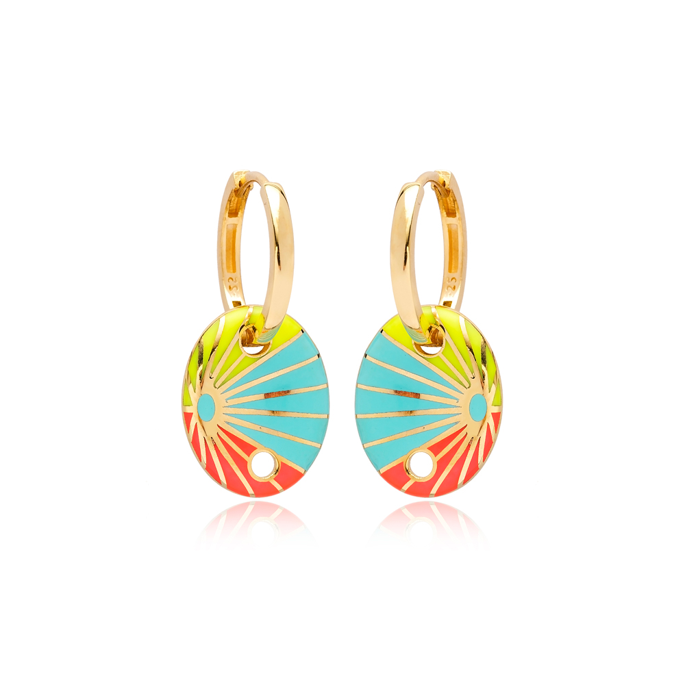 Rainbow Enamel Oval Shape Earrings Turkish Wholesale 925 Sterling Silver Jewelry