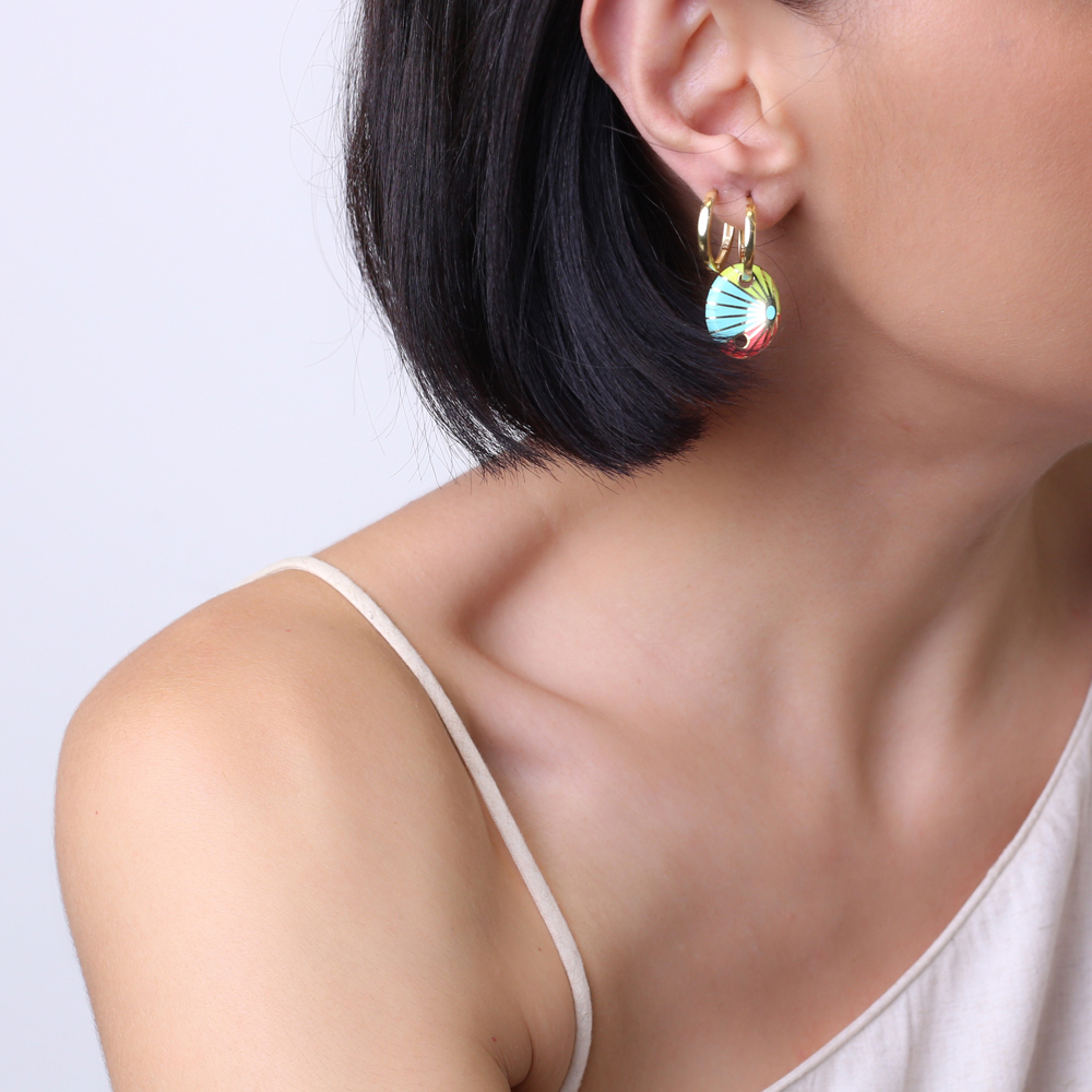 Rainbow Enamel Oval Shape Earrings Turkish Wholesale 925 Sterling Silver Jewelry