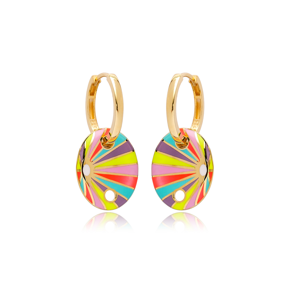 Colorful Enamel Oval Shape Earrings Turkish Wholesale 925 Sterling Silver Jewelry