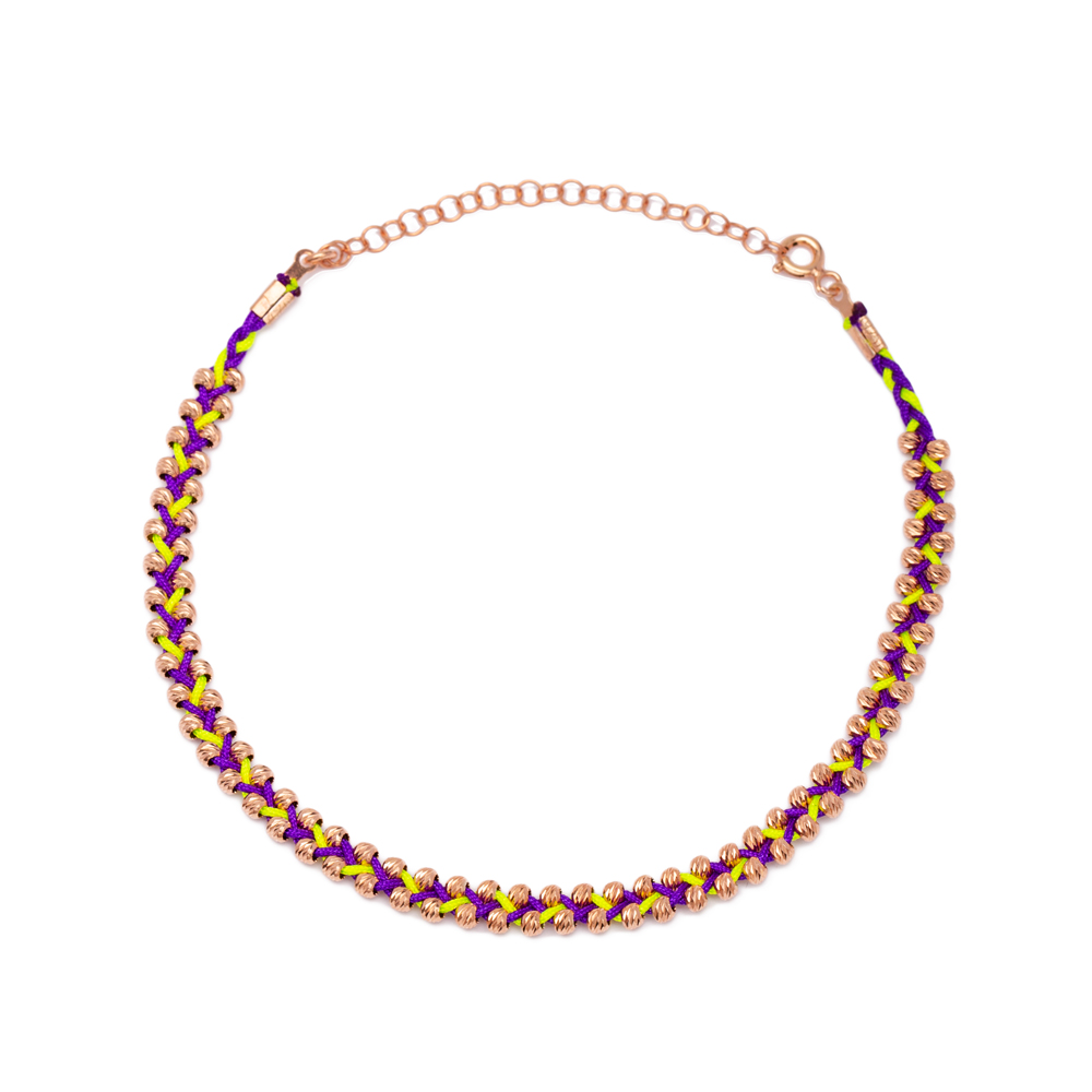 Purple and Yellow Colour Knitting Design Turkish Wholesale Handcrafted Silver Anklet