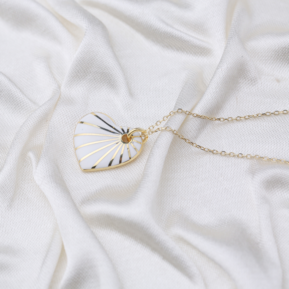 Heart Shape White Enamel Pendant Handcrafted Turkish 925 Sterling Silver Jewelry