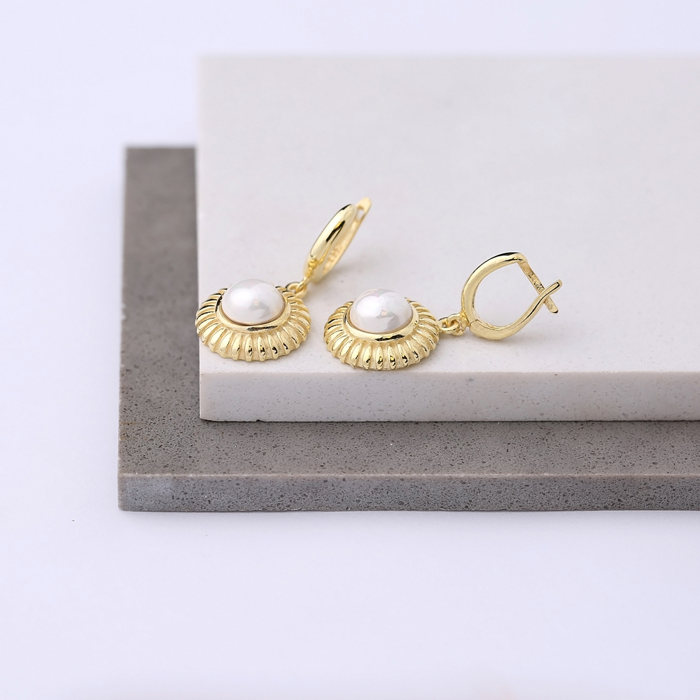 Dainty Round Pearl Charm Dangle Earrings Turkish Wholesale 925 Sterling Silver Jewellery