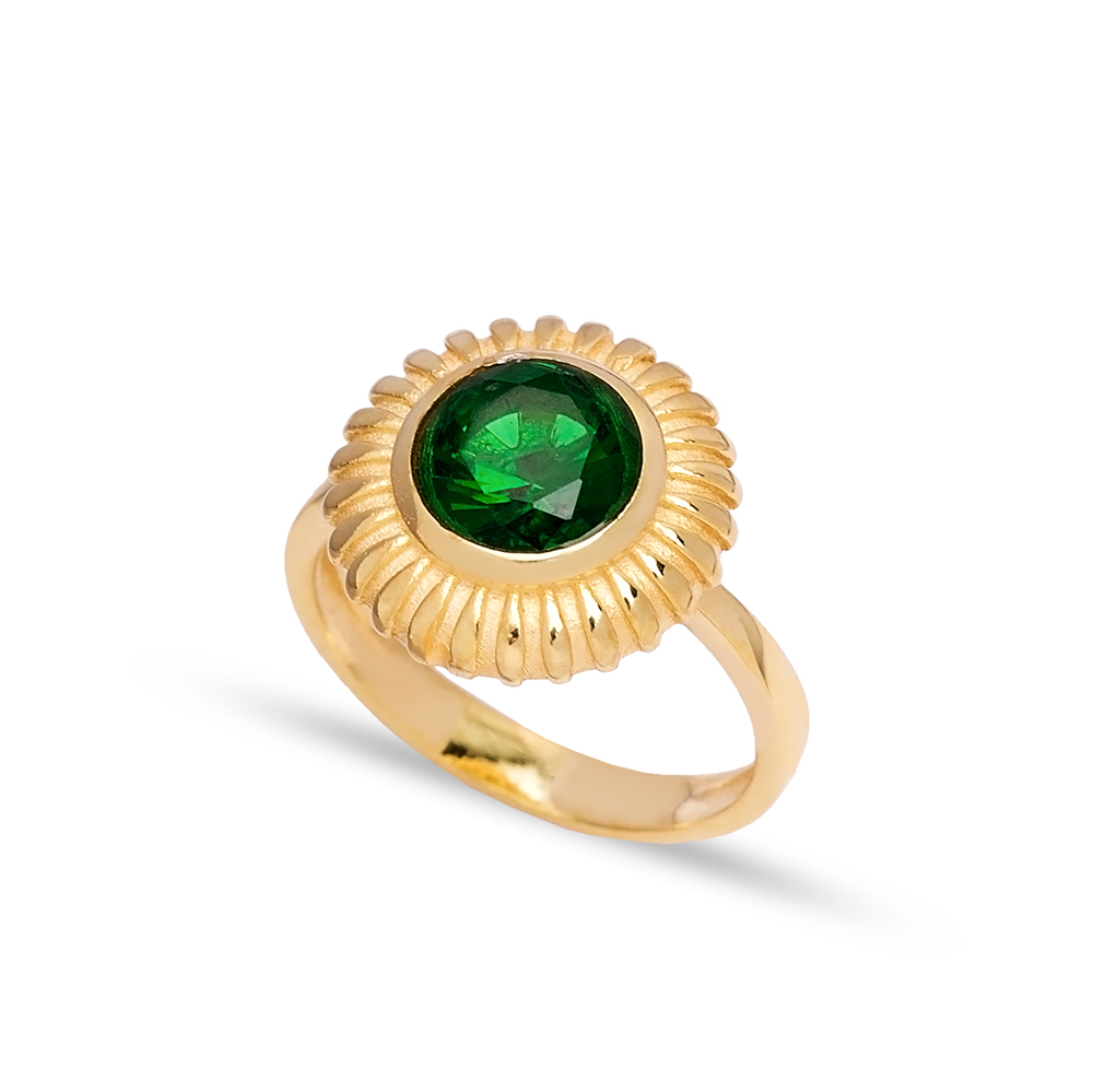 Dainty Round Emerald Stone Turkish Rings Wholesale Fashion 925 Sterling Silver Jewelry