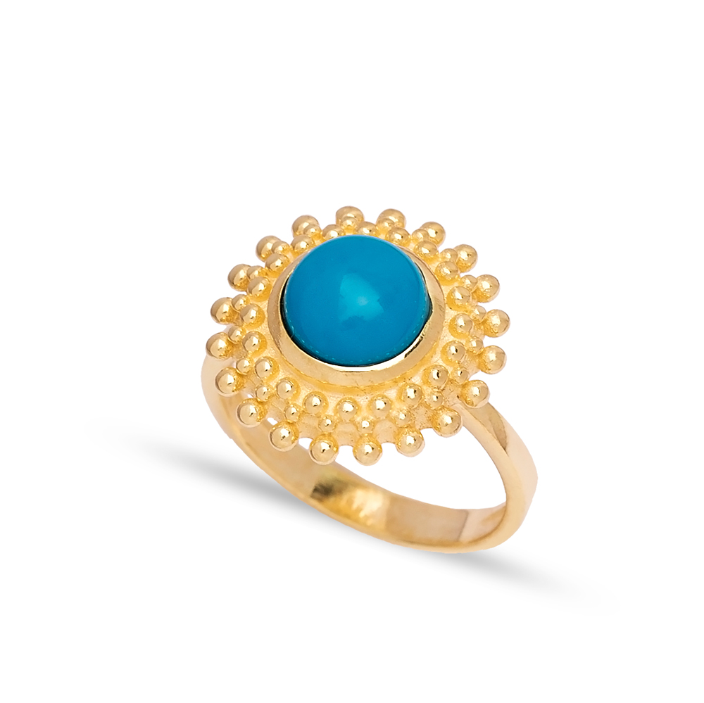 Dainty Round Turquoise Stone Turkish Rings Wholesale Fashion 925 Sterling Silver Jewelry