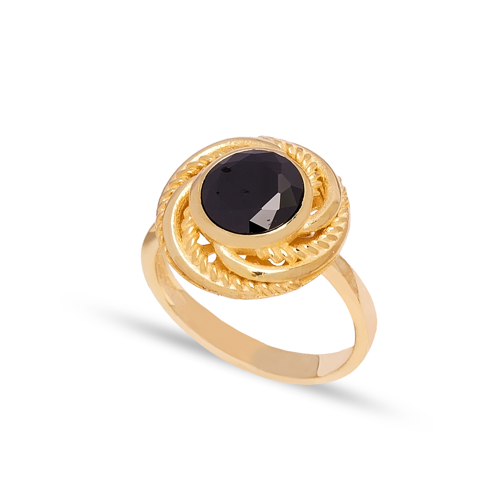 Dainty Round Black Onyx Stone Turkish Rings Wholesale Fashion 925 Sterling Silver Jewelry