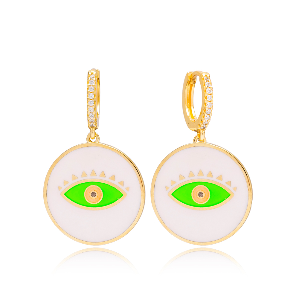 Trendy Enamel Evil Eye Design Handcrafted Turkish Wholesale 925 Sterling Silver Dangle Earrings Jewelry