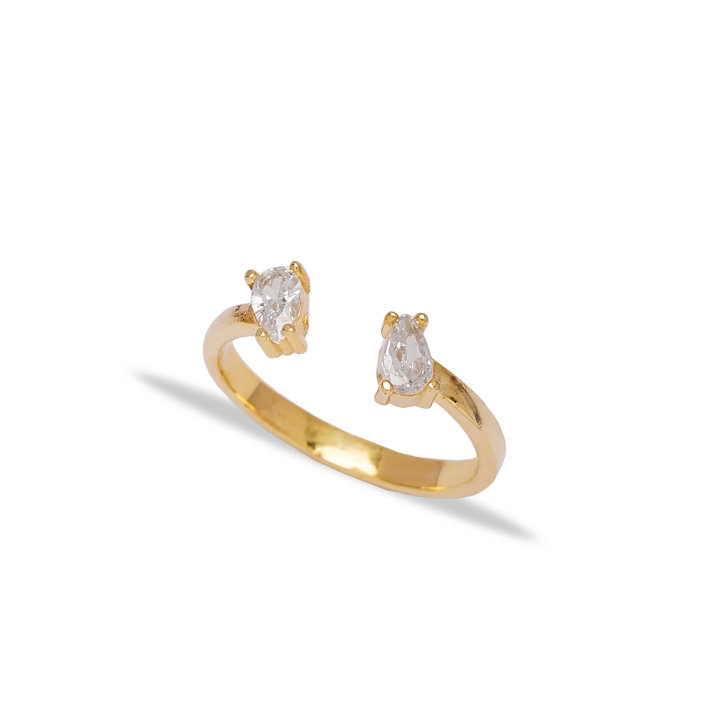 Elegant Double Drop Design Zirconia Stone Adjustable Ring Wholesale 925 Silver Sterling Jewelry