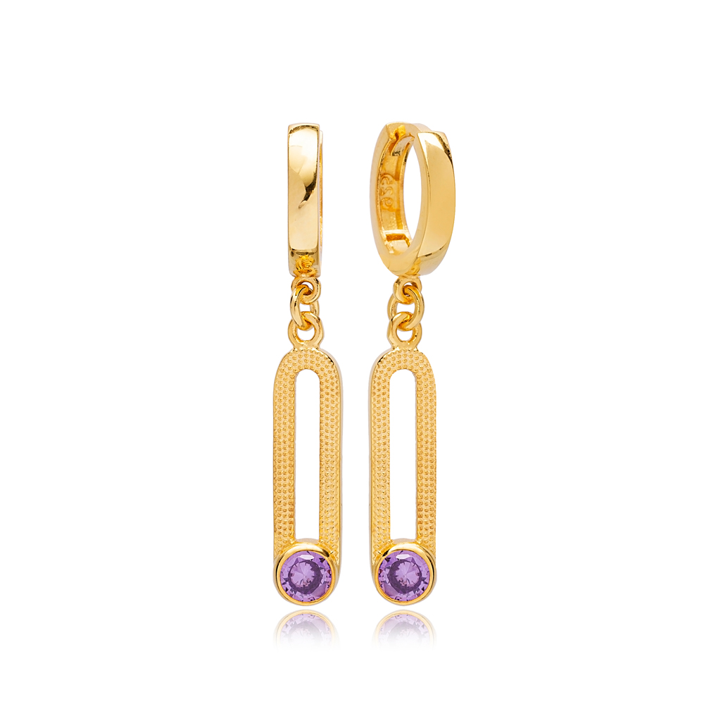 February Amethyst Birthstone Ø12 mm Hoop Dangle Earrings Wholesale Turkish 925 Silver Sterling Jewelry