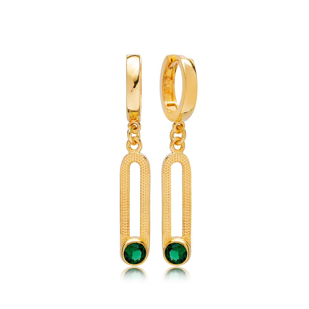 May Emerald Birthstone Ø12 mm Hoop Dangle Earrings Wholesale Turkish 925 Silver Sterling Jewelry