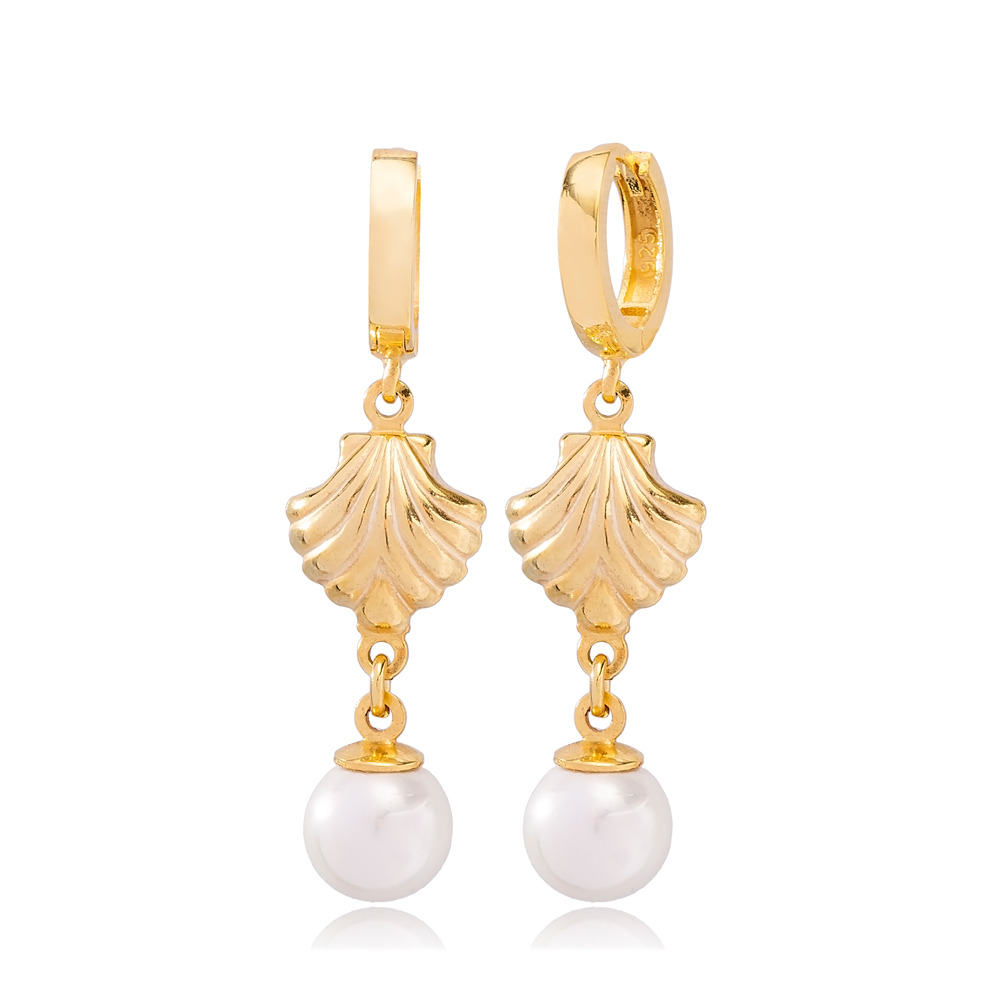 Elegant Pearl Seashell Style Dangle Earrings Wholesale 925 Silver Sterling Jewelry