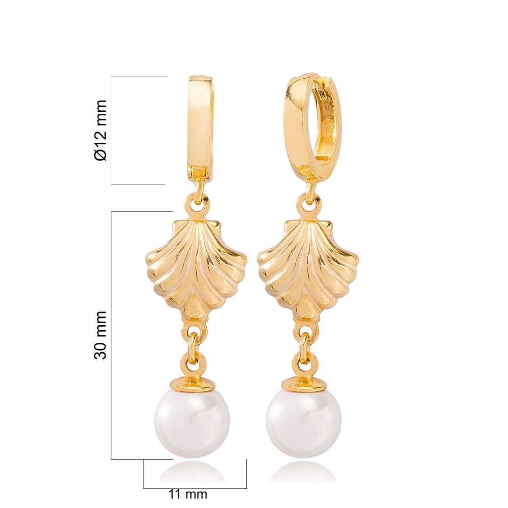 Elegant Pearl Seashell Style Dangle Earrings Wholesale 925 Silver Sterling Jewelry