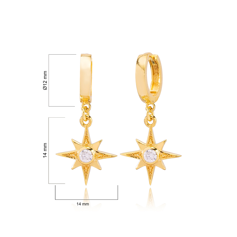 Trendy North Star Design Dangle Earrings Turkish Wholesale Handmade 925 Sterling Silver Jewelry