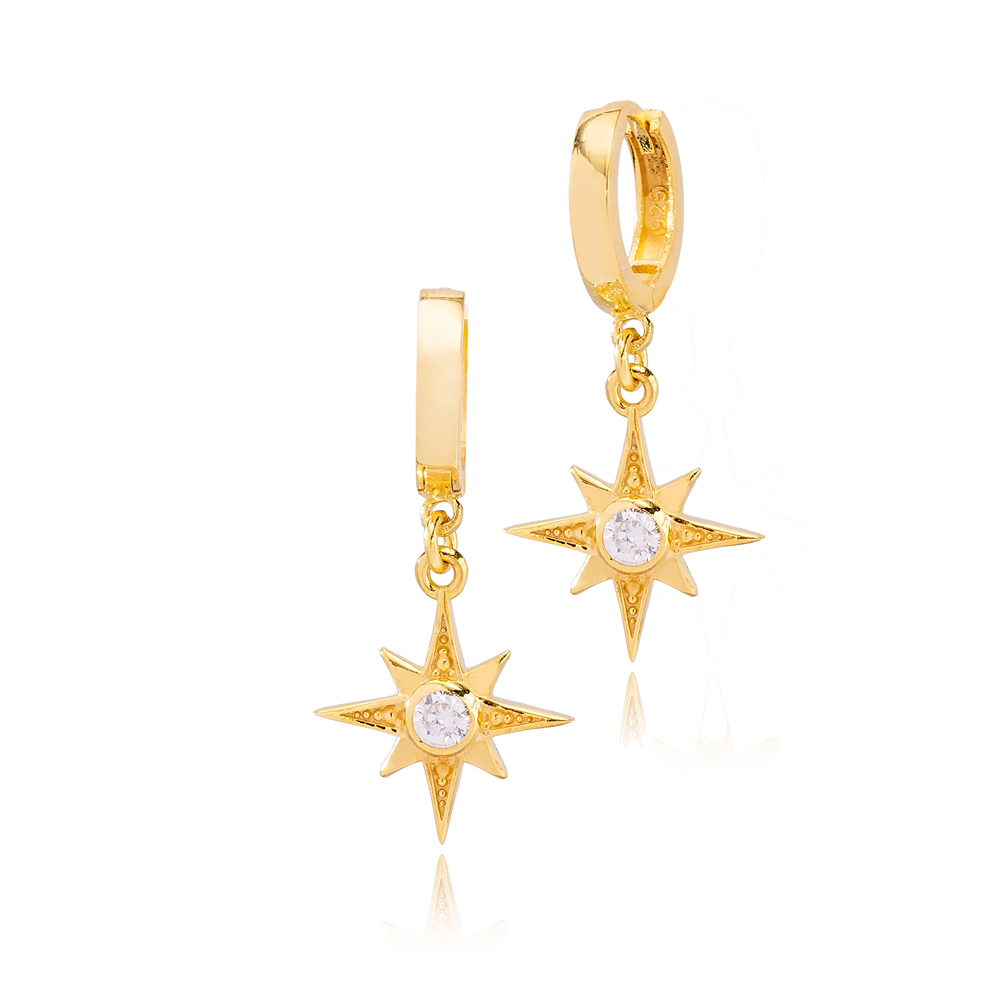 Trendy North Star Design Dangle Earrings Turkish Wholesale Handmade 925 Sterling Silver Jewelry