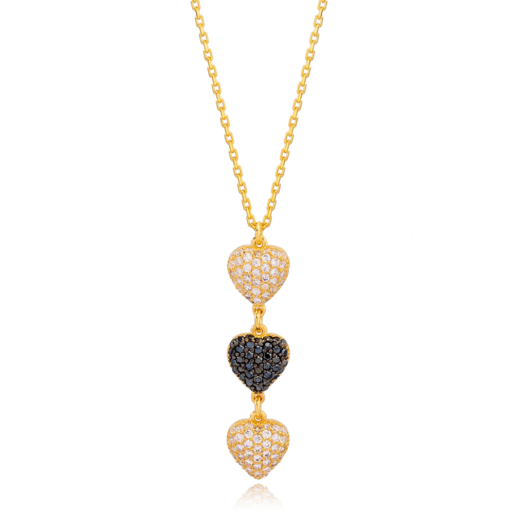 Stylish Multi Heart Charm Zircon Stone Pendant Necklace Turkish 925 Sterling Silver Jewelry