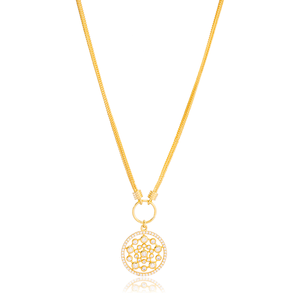 Flower of Life CZ Stone Round Style Pendant Necklace Turkish 925 Sterling Silver Jewelry