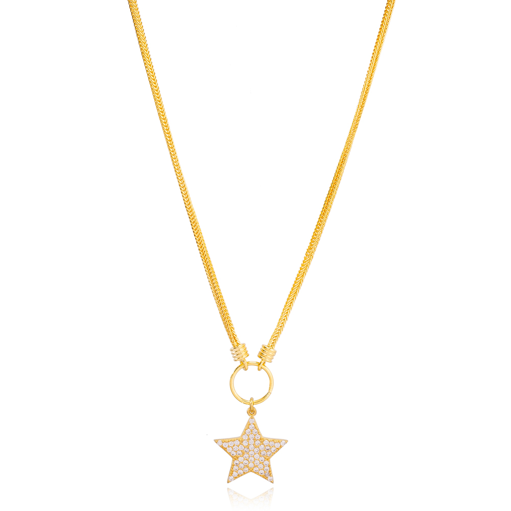 Trendy Star Design Zircon Stone Pendant Necklace Turkish 925 Sterling Silver Jewelry